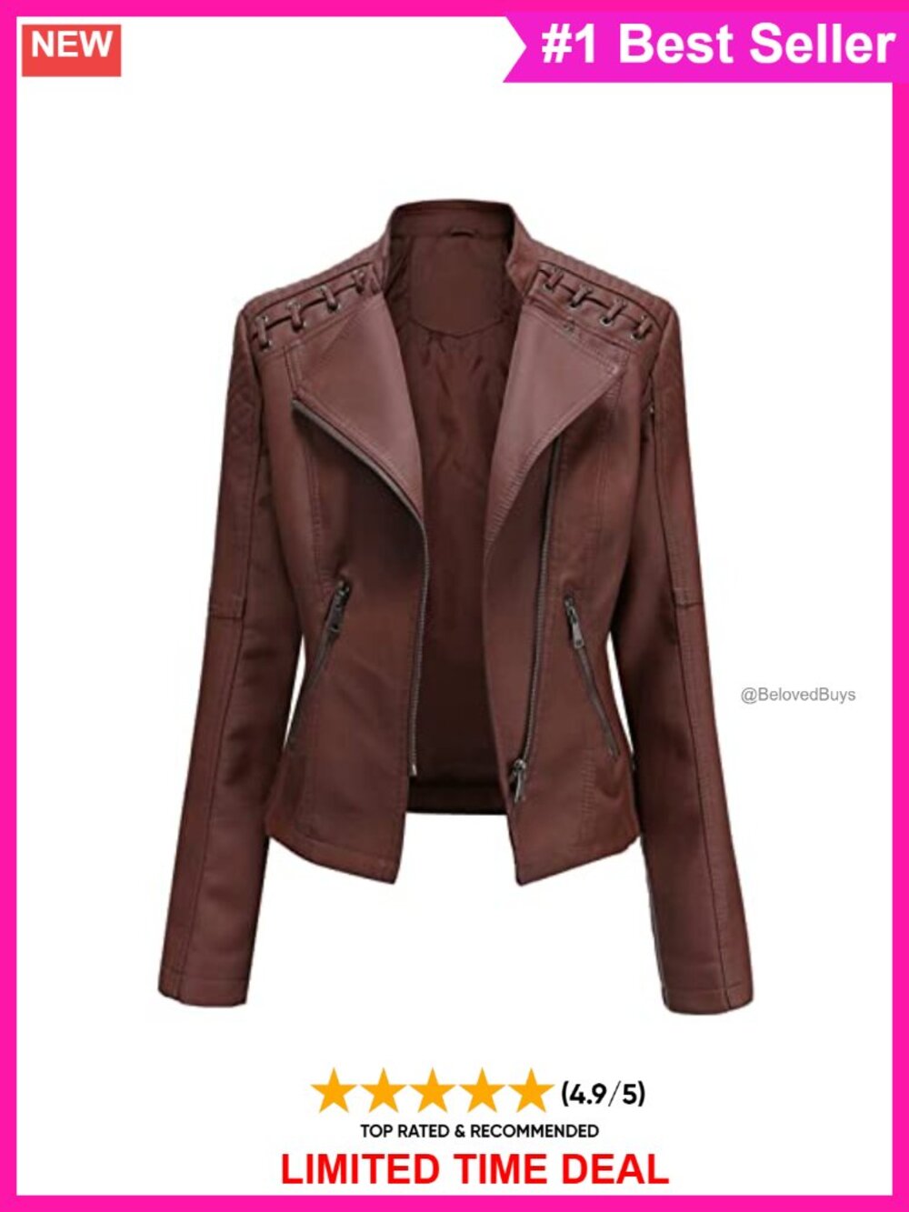 Women's Faux Leather Moto Jacket Short PU Biker Coat with Pockets